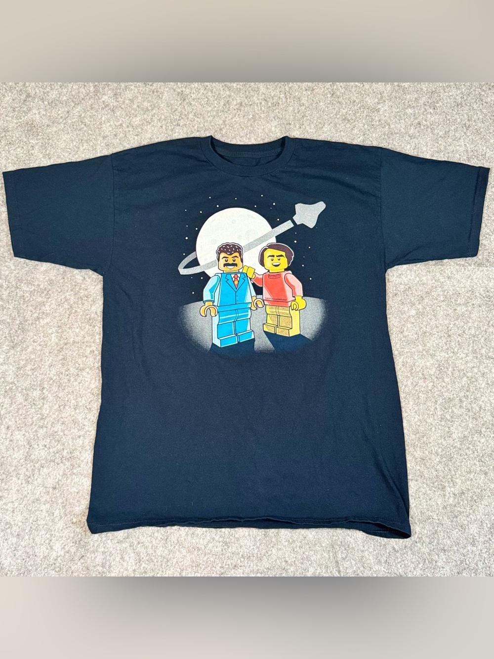 Navy Blue TeeFury “We Are Star Stuff”, Cosmos Lego Graphic T-Shirt - Size Large